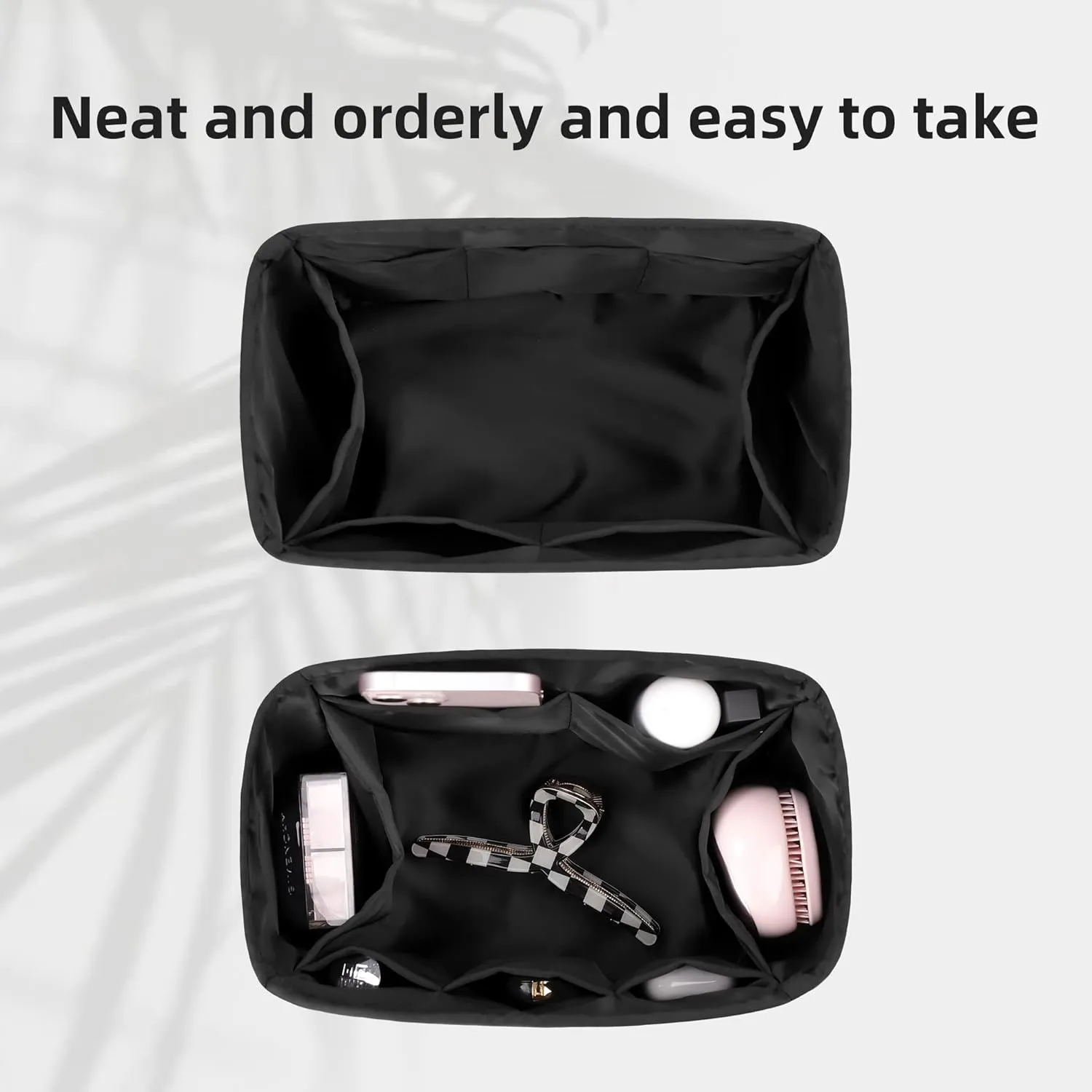 DGAZ Silk Purse Organizer Insert Fits LV Speedy 16/20/25/30/35/45 bags，Silky Smooth Bag Organizer，Luxury Handbag & Tote Shaper（Black，SP16）