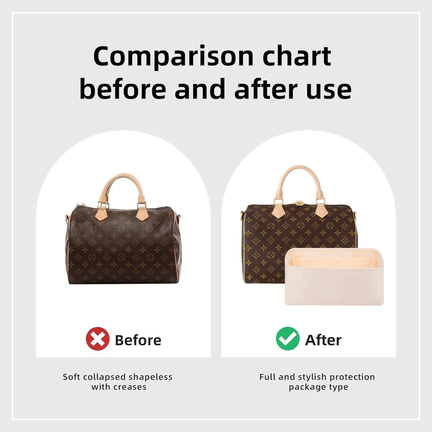 DGAZ Silk Purse Organizer Insert Fits LV Speedy 16/20/25/30/35/45 bags，Silky Smooth Bag Organizer，Luxury Handbag & Tote Shaper（Craie，SP30）