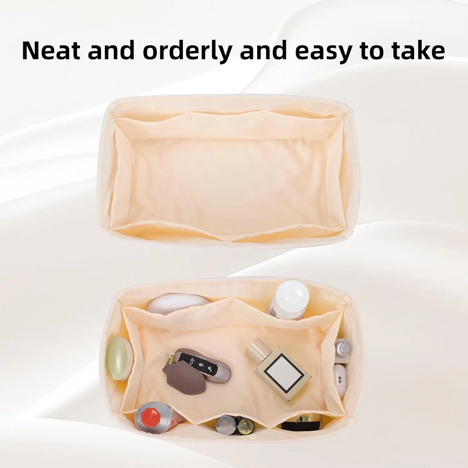 DGAZ Silk Purse Organizer Insert Fits LV Speedy 16/20/25/30/35/45 bags，Silky Smooth Bag Organizer，Luxury Handbag & Tote Shaper（Craie，SP30）