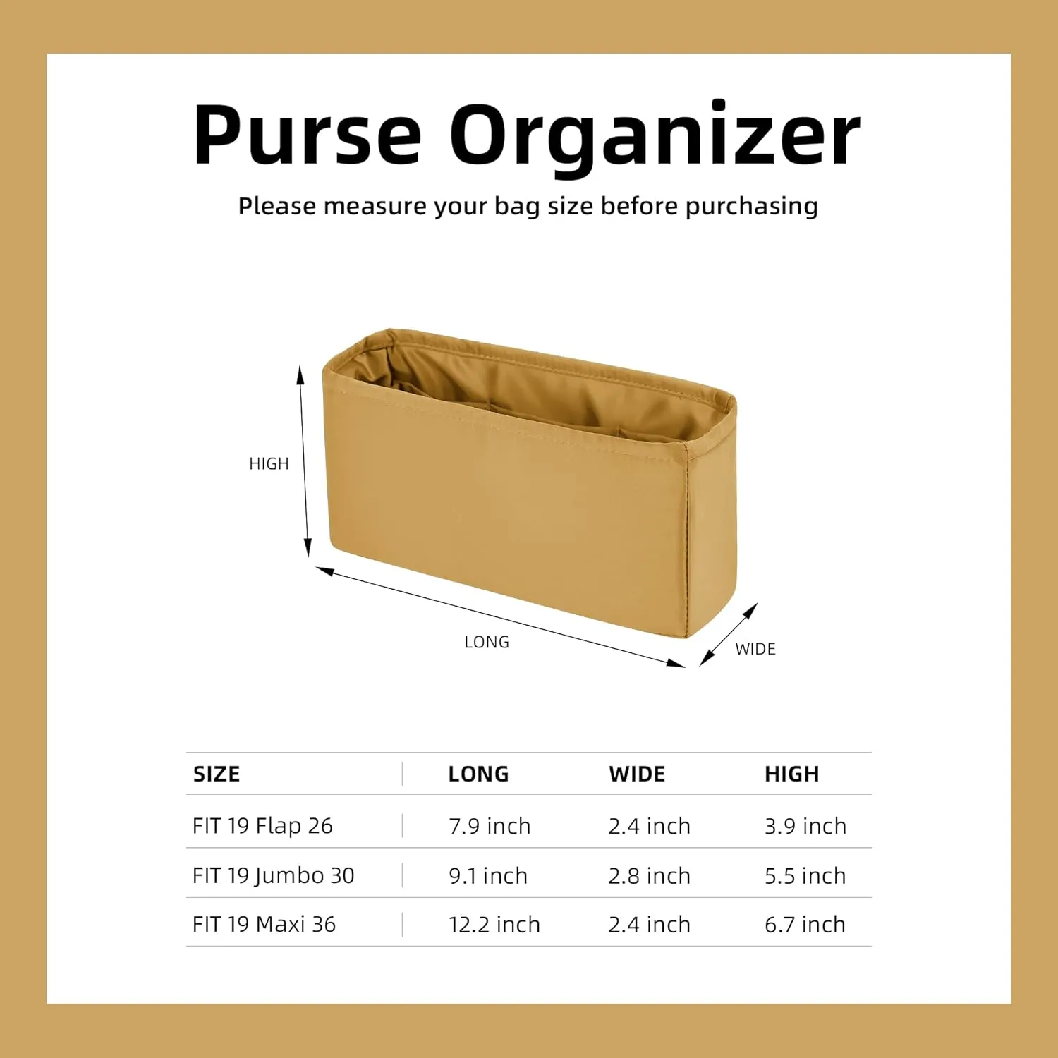 DGAZ Silk Purse Organizer Insert For Chanel 19 Bags,Silky Smooth Bag Organizer，Luxury Handbag & Tote Shaper(Biscuit color,19 Flap 26)