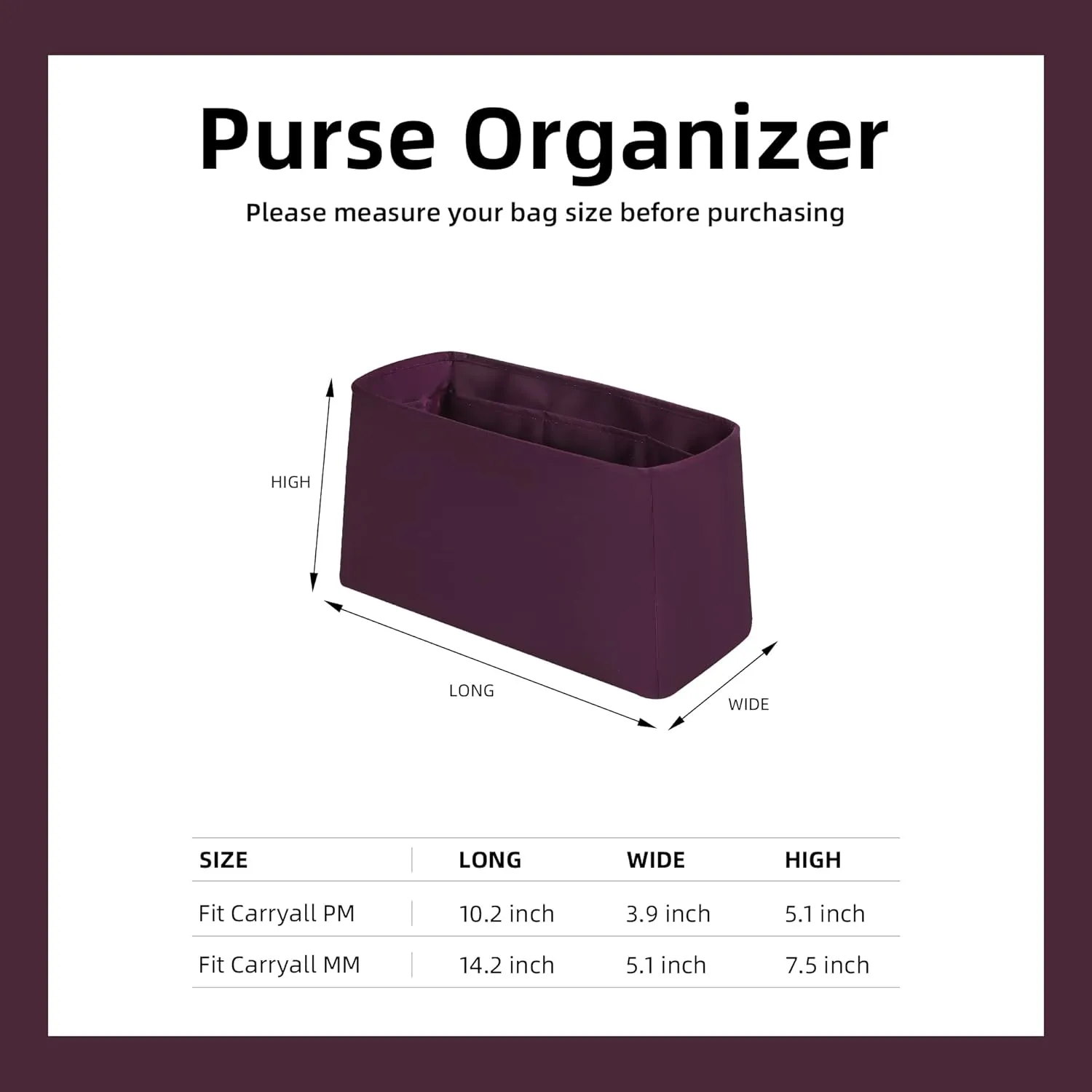 DGAZ Silk Purse Organizer Insert For LV Carryall PM/MM bag，Silky Smooth Bag Organizer，Luxury Handbag & Tote Shaper（Fuchsia，MM）