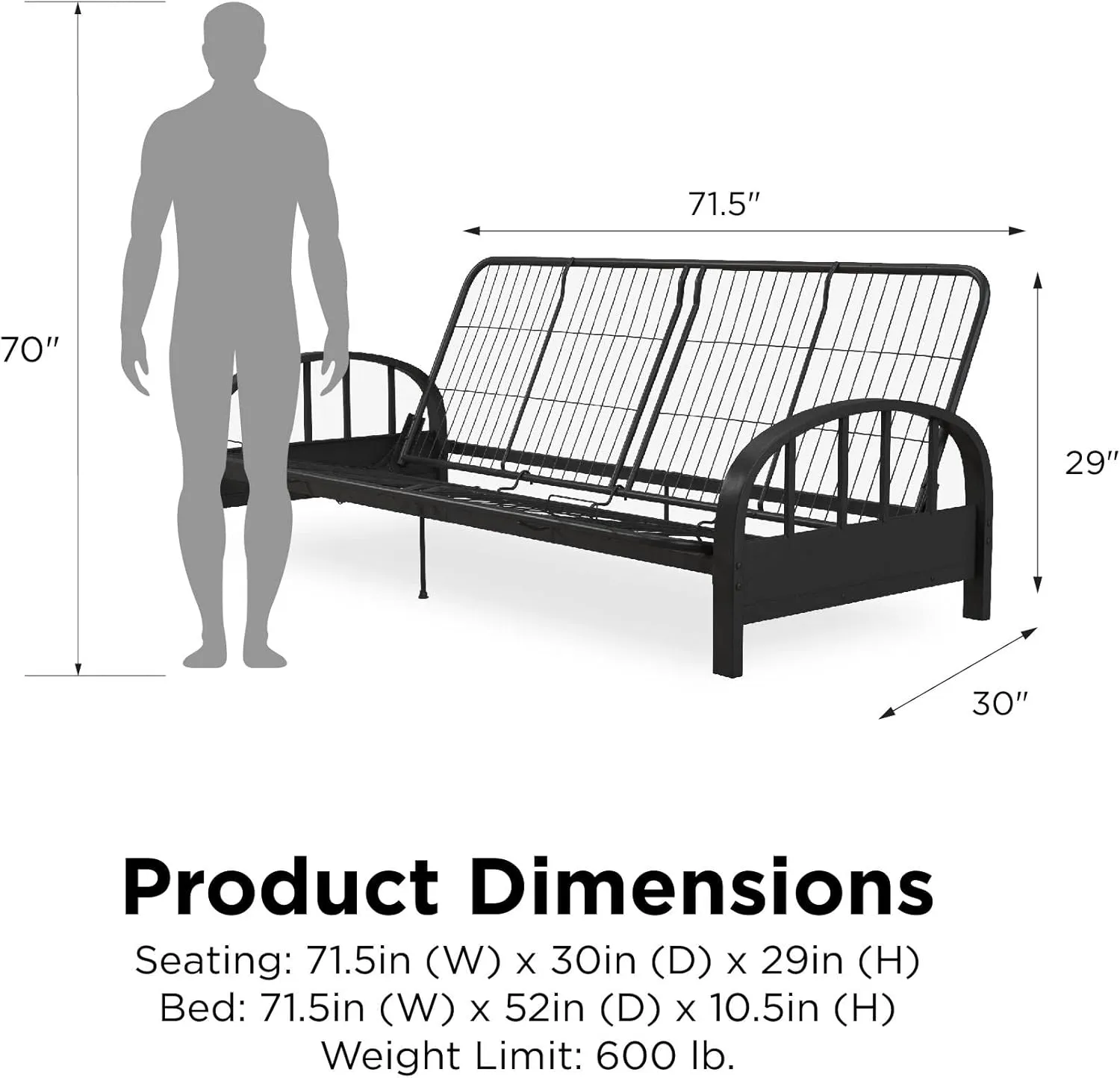 DHP Aiden Metal Futon Frame, Black
