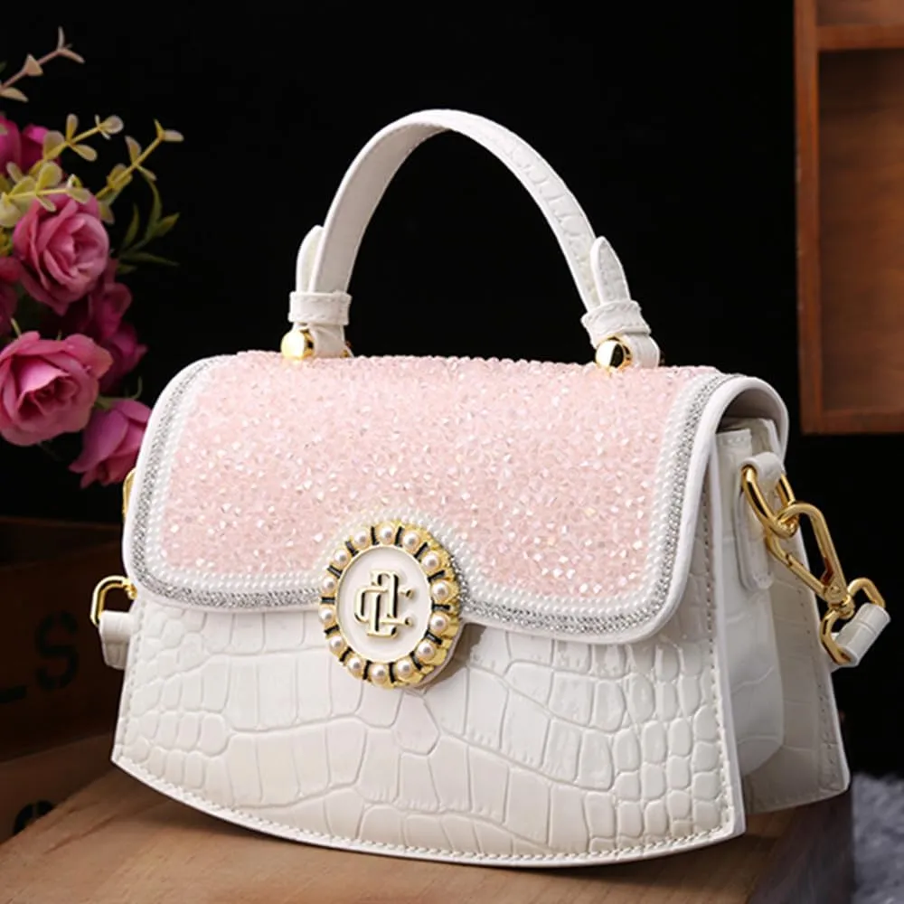 Diamonds Women Handbags Genuine Leather Top Handle Satchel Purses Party Shoulder Evening Bag Crocodile Pattern Tote Bags