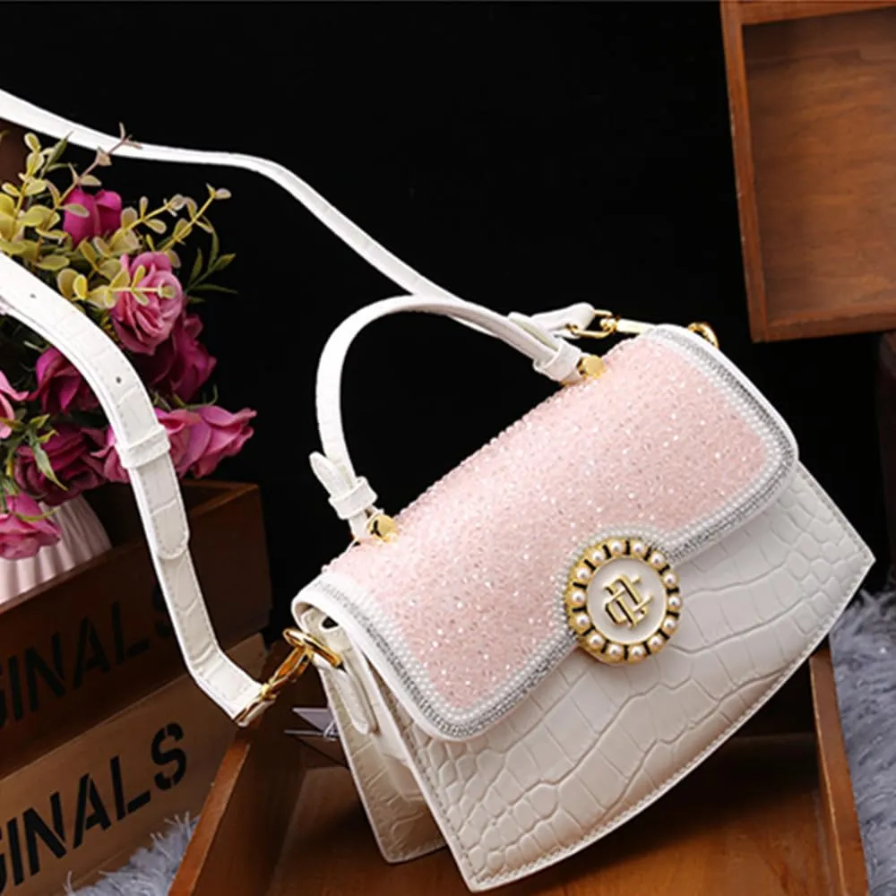 Diamonds Women Handbags Genuine Leather Top Handle Satchel Purses Party Shoulder Evening Bag Crocodile Pattern Tote Bags