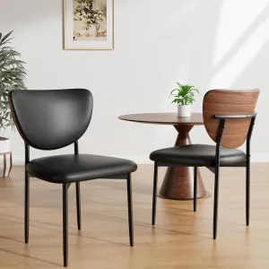 Dining Chairs Set of 2, Dining Room and Kitchen Chairs, Mid Century Modern Upholstered PU Leather Accent Chairs with Walnut Bentwood and Enlarged Cushion, Black