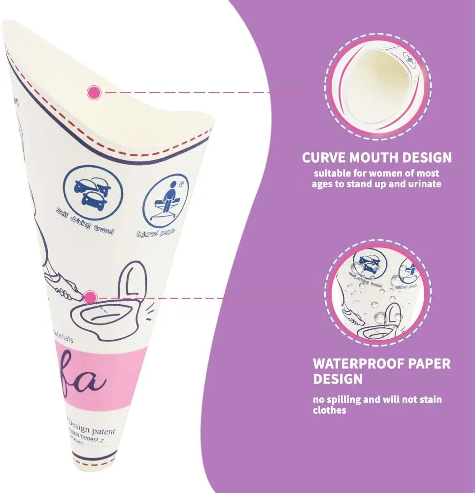 Disposable Female Urination Device, Portable Waterproof Paper Pee Funnel for Women, Stand Up Pee Cup for Travel, Camping, Hiking, Outdoor, Public Toilets, Emergency Use