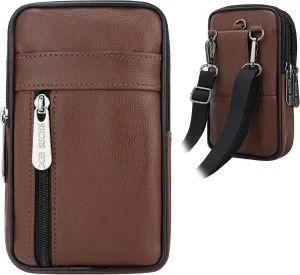 DOB SECHS Cellphone Holster Leather Cell Phone Purse Small Belt Pouch Man Purse Phone Bag, Brown