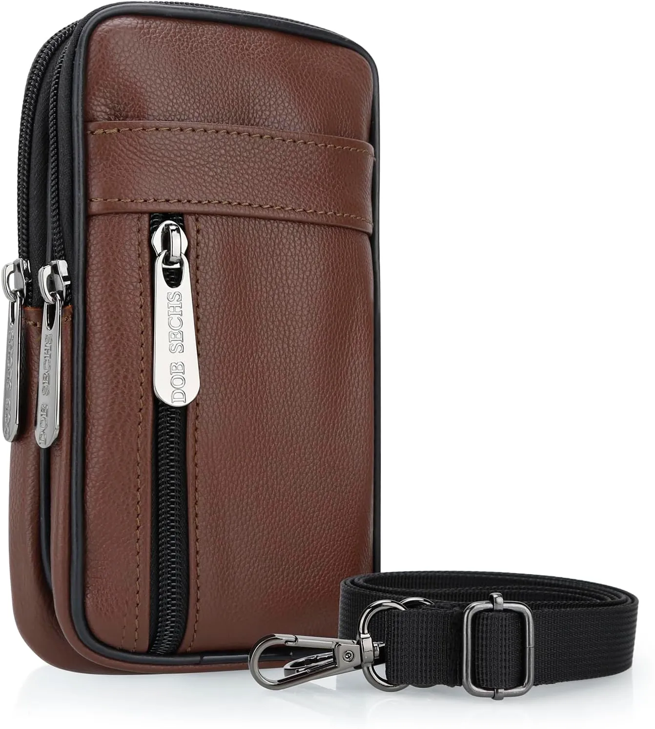 DOB SECHS Cellphone Holster Leather Cell Phone Purse Small Belt Pouch Man Purse Phone Bag, Brown