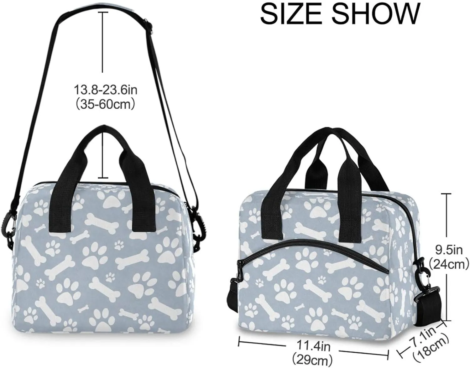 Dog Bone Paw Print Lunch Bag Lunch Box for Man and Women, Large Capacity Crossbody Insulated Lunch Bag Reusable Cooler Bag