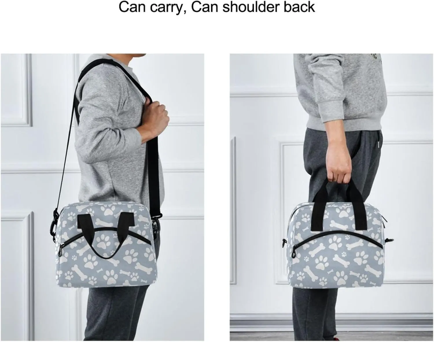 Dog Bone Paw Print Lunch Bag Lunch Box for Man and Women, Large Capacity Crossbody Insulated Lunch Bag Reusable Cooler Bag