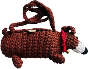 Dog Crochet Purse Dachshund Stuffed Animal Gifts Sling Bag for Women Crossbody Phone Purse Ditty Kawaii Small Bags with Strap