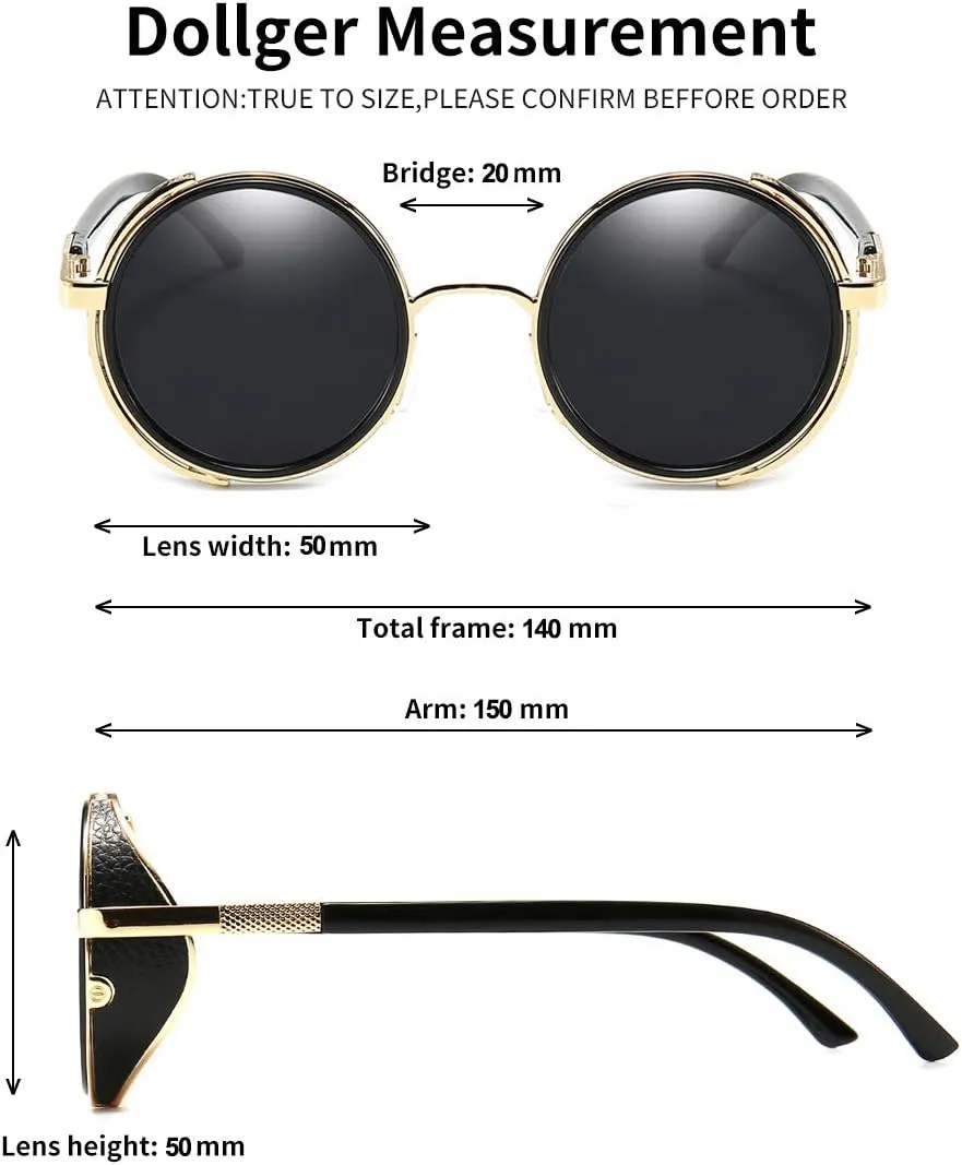 Dollger Steampunk Vintage Retro Round Sunglasses Metal Circle Frame