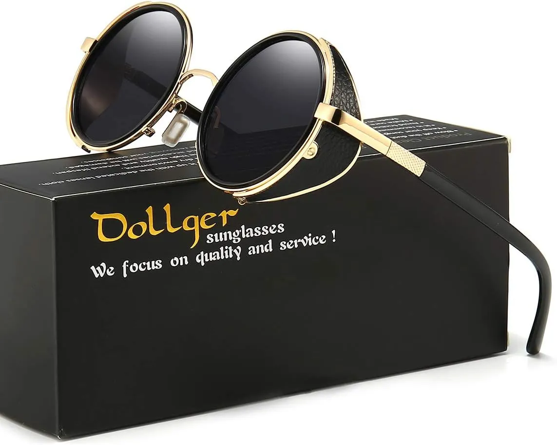 Dollger Steampunk Vintage Retro Round Sunglasses Metal Circle Frame