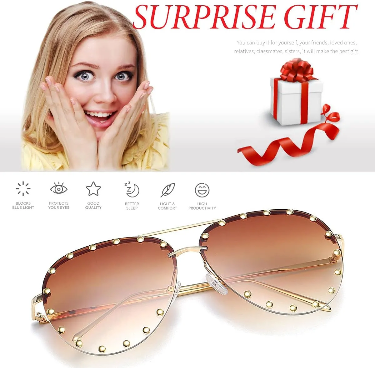 Dollger Studded Sunglasses for Women Fashion Studded Aviator Sunglasses Metal Frame UV 400