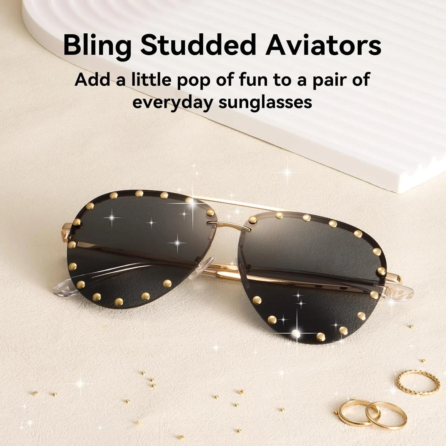Dollger Studded Sunglasses for Women Fashion Studded Aviator Sunglasses Metal Frame UV 400