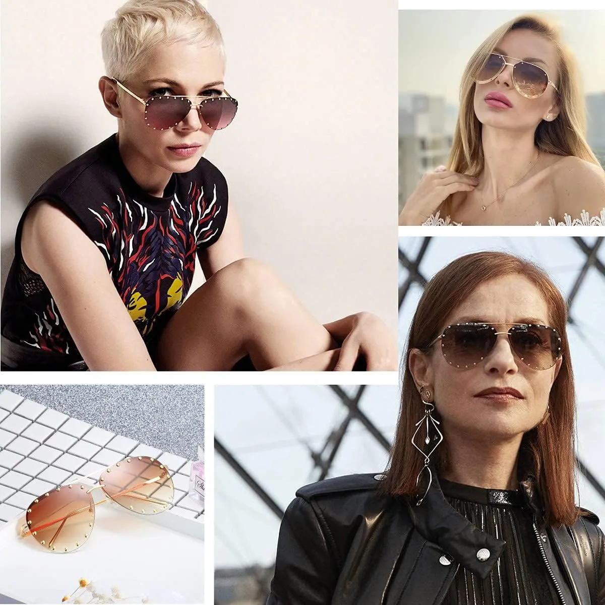 Dollger Studded Sunglasses for Women Fashion Studded Aviator Sunglasses Metal Frame UV 400