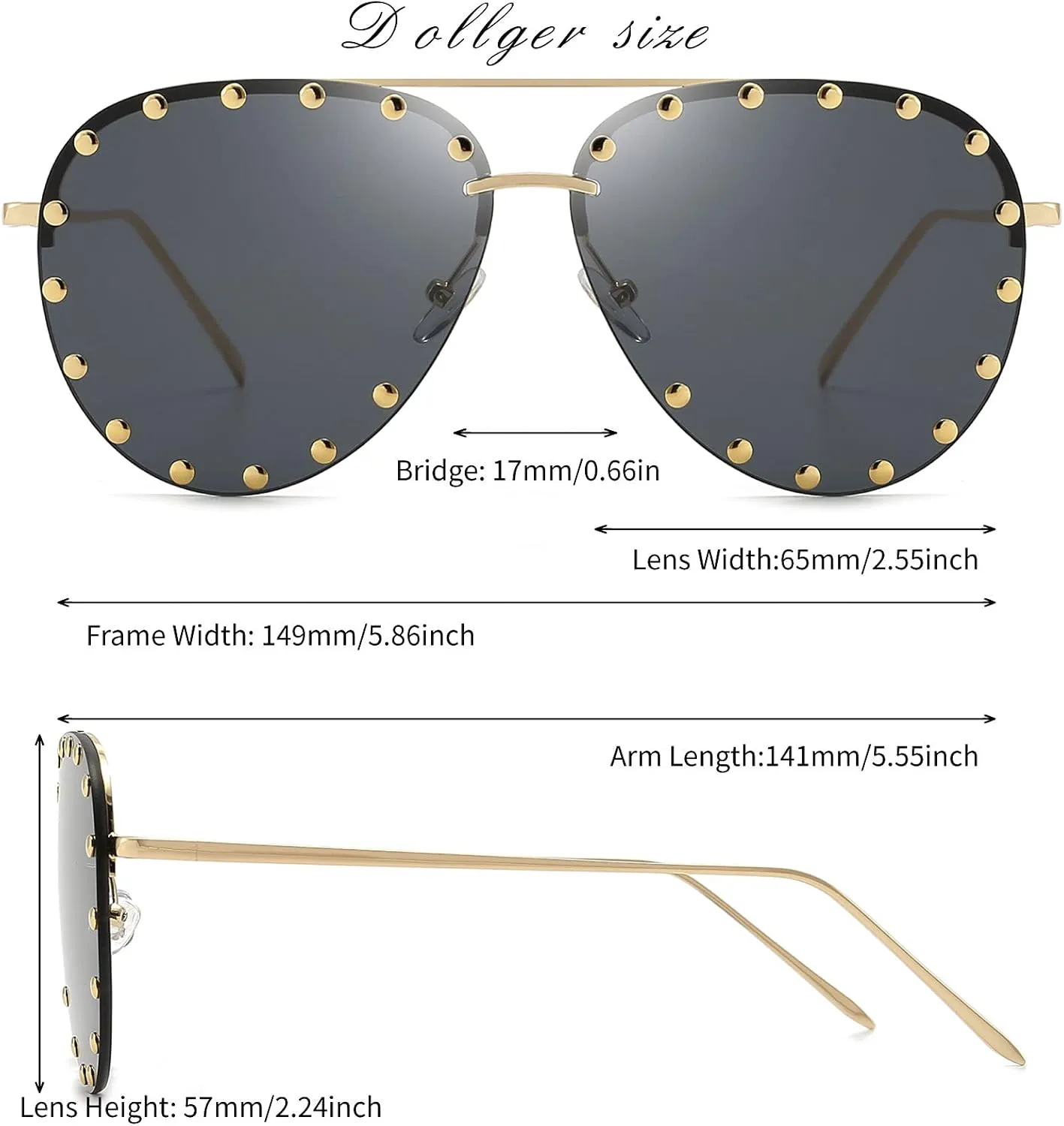 Dollger Studded Sunglasses for Women Fashion Studded Aviator Sunglasses Metal Frame UV 400