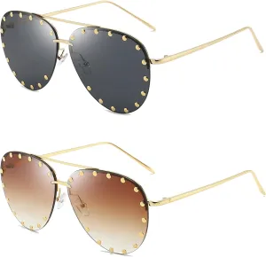 Dollger Studded Sunglasses for Women Fashion Studded Aviator Sunglasses Metal Frame UV 400