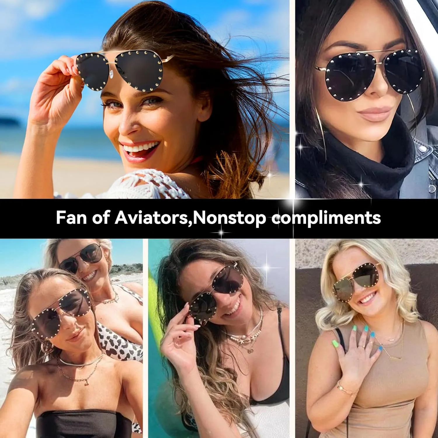 Dollger Studded Sunglasses for Women Fashion Studded Aviator Sunglasses Metal Frame UV 400