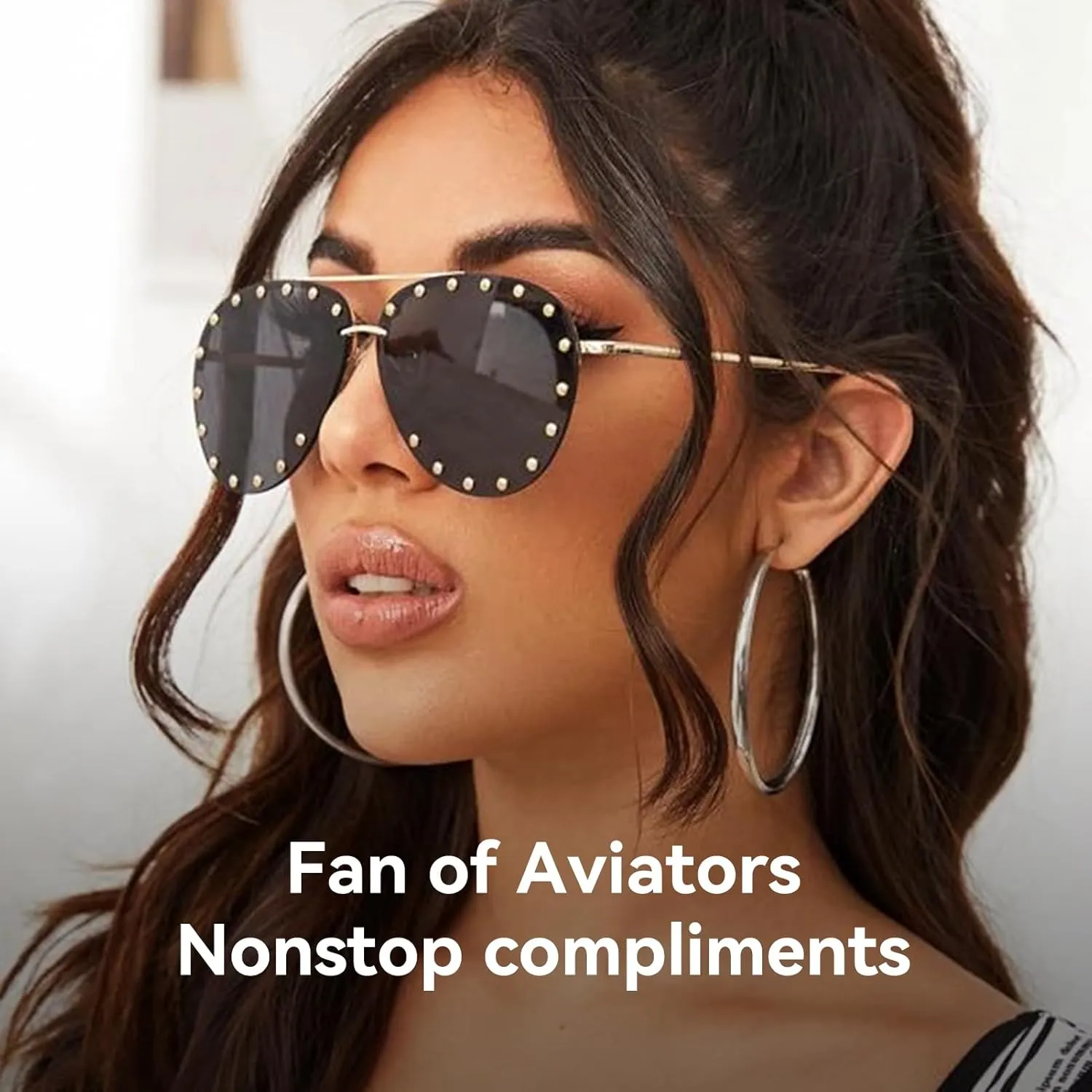 Dollger Studded Sunglasses for Women Fashion Studded Aviator Sunglasses Metal Frame UV 400