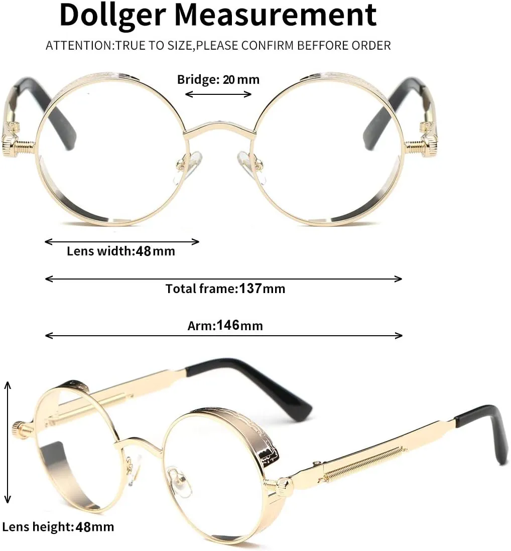 Dollger Vintage Steampunk Retro Metal Round Circle Frame Sunglasses