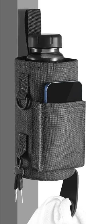 Domensi Magnetic Water Bottle Holder Gym Water Bottle Carrier Bag Pouch Sleeve with Phone Pocket Silicone Towel Buckle and Sling for Men Women Gym Accessories Organizer