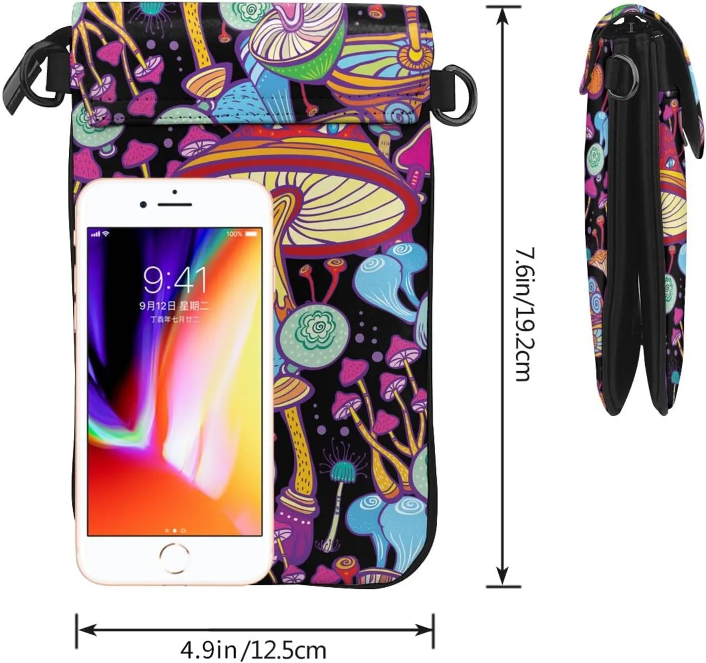 Doodle Mushrooms Leather Small Crossbody Bags for Women Cell Phone Purse Wallet Adjustable Strap