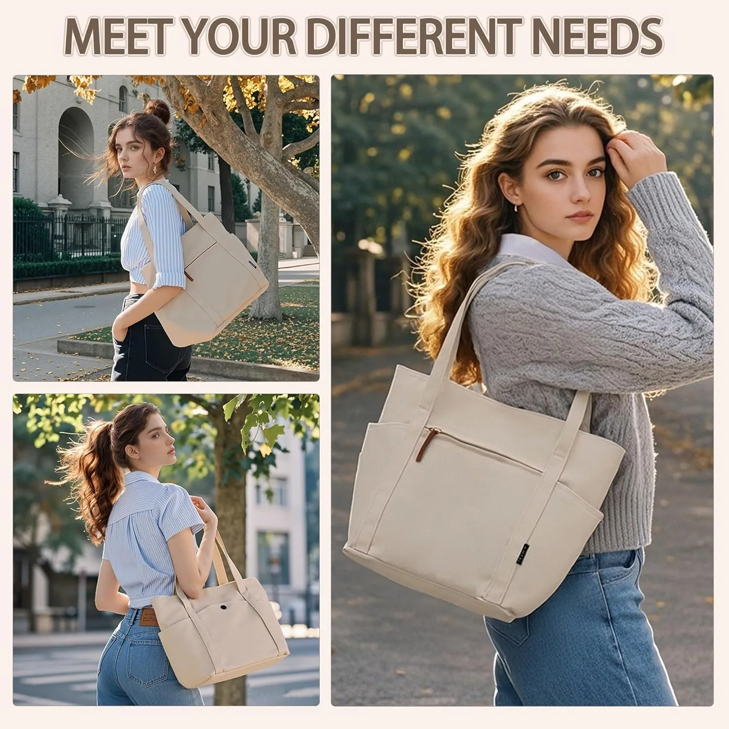Double-sided Canvas Tote Bag, Womens Handbags Totes Purse with Zipper, Satchel Tote for Work Travel Nurse College