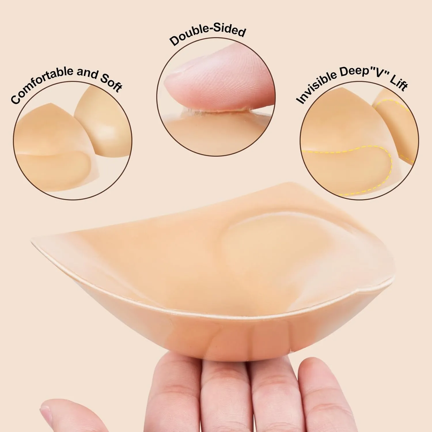 Double-Sided Sticky Bra Inserts, Invisible Lift Self Adhesive Boob Pads Push up Breast Pads Reusable Washable