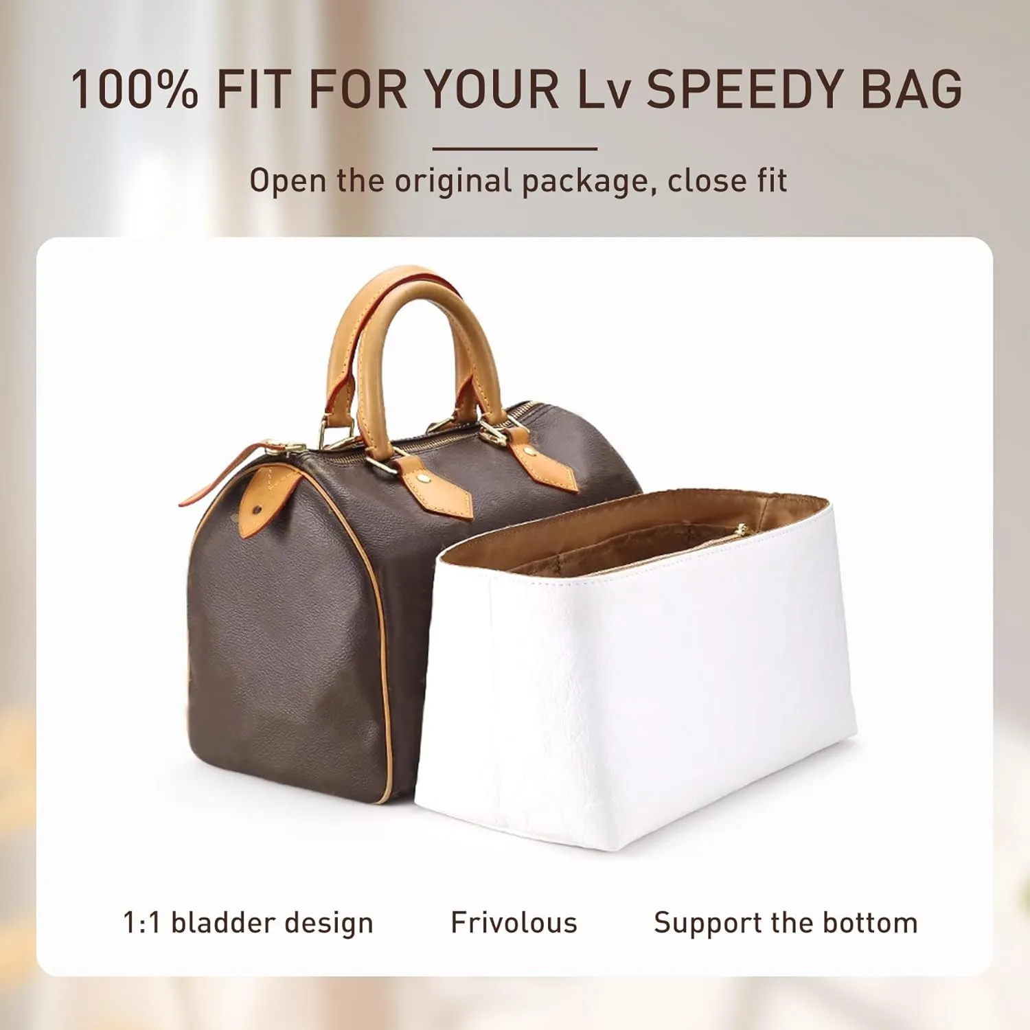 Doxo Bag Organizer Insert, Purse Organizer Insert Compatible with Speedy 30, Neverfull MM, le pliage Large and More, Lightweight Dupontpaper Bag Insert with Zip, 11 Pockets(Brown, L)