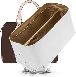 Doxo Bag Organizer Insert, Purse Organizer Insert Compatible with Speedy 30, Neverfull MM, le pliage Large and More, Lightweight Dupontpaper Bag Insert with Zip, 11 Pockets(Brown, L)
