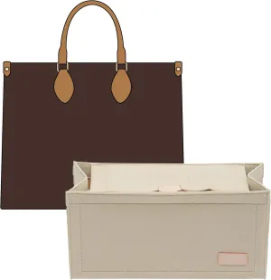 Doxo Purse Organizer Insert, Felt Tote Bag Insert with Zipper, Perfect for Onthego MM 35 & D Book Tote Medium and More(Beige-With Cover, L)