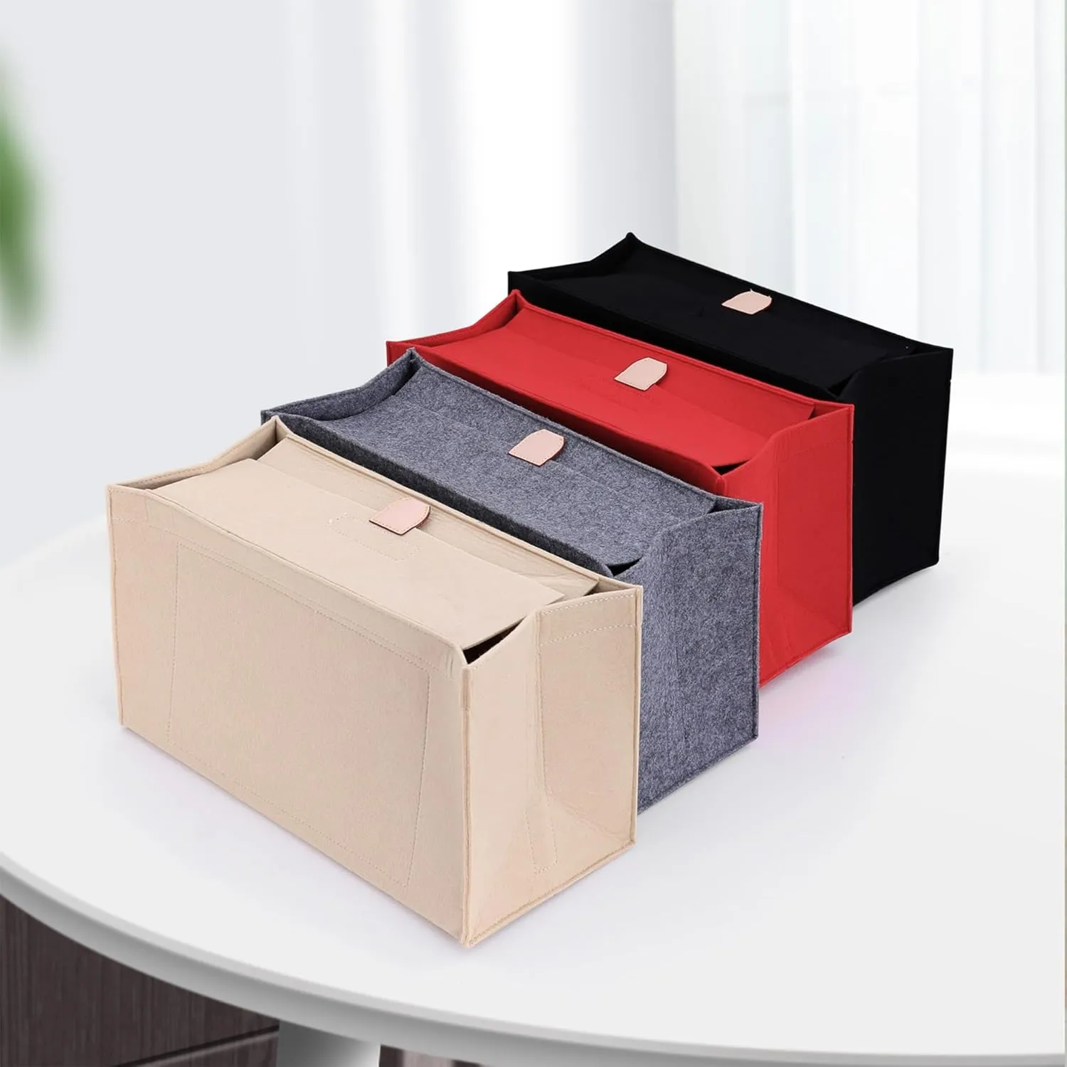 Doxo Purse Organizer Insert, Felt Tote Bag Insert with Zipper, Perfect for Onthego MM 35 & D Book Tote Medium and More(Beige-With Cover, L)