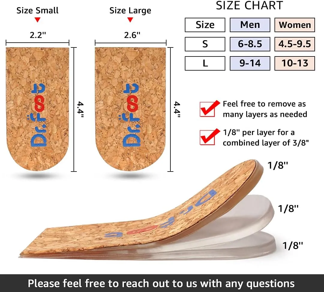 Dr. Foot's Adjustable Orthopedic Heel Lift for Leg Length Discrepancies, Height Increase Insole for Heel Spurs, Heel Pain, Sports Injuries, and Achilles tendonitis (Large- Women's 10-13|Men's 9-14)