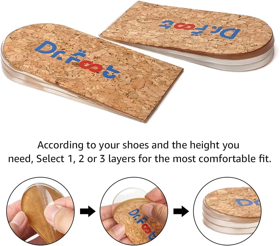 Dr. Foot's Adjustable Orthopedic Heel Lift for Leg Length Discrepancies, Height Increase Insole for Heel Spurs, Heel Pain, Sports Injuries, and Achilles tendonitis (Large- Women's 10-13|Men's 9-14)