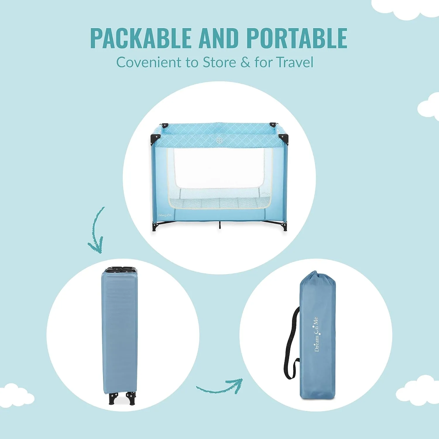 Dream On Me Zoom Portable Playard in Blue, Lightweight, Packable and Easy Setup Baby Playard, Breathable Mesh Sides and Soft Fabric - Comes with a Removable Padded Mat