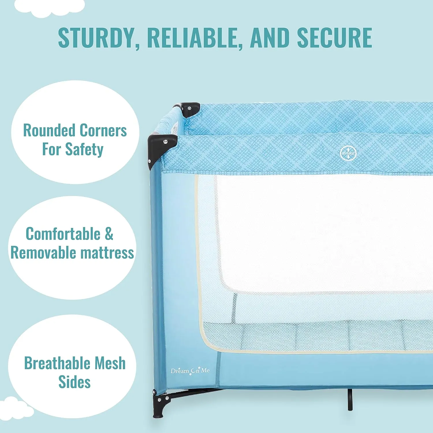 Dream On Me Zoom Portable Playard in Blue, Lightweight, Packable and Easy Setup Baby Playard, Breathable Mesh Sides and Soft Fabric - Comes with a Removable Padded Mat