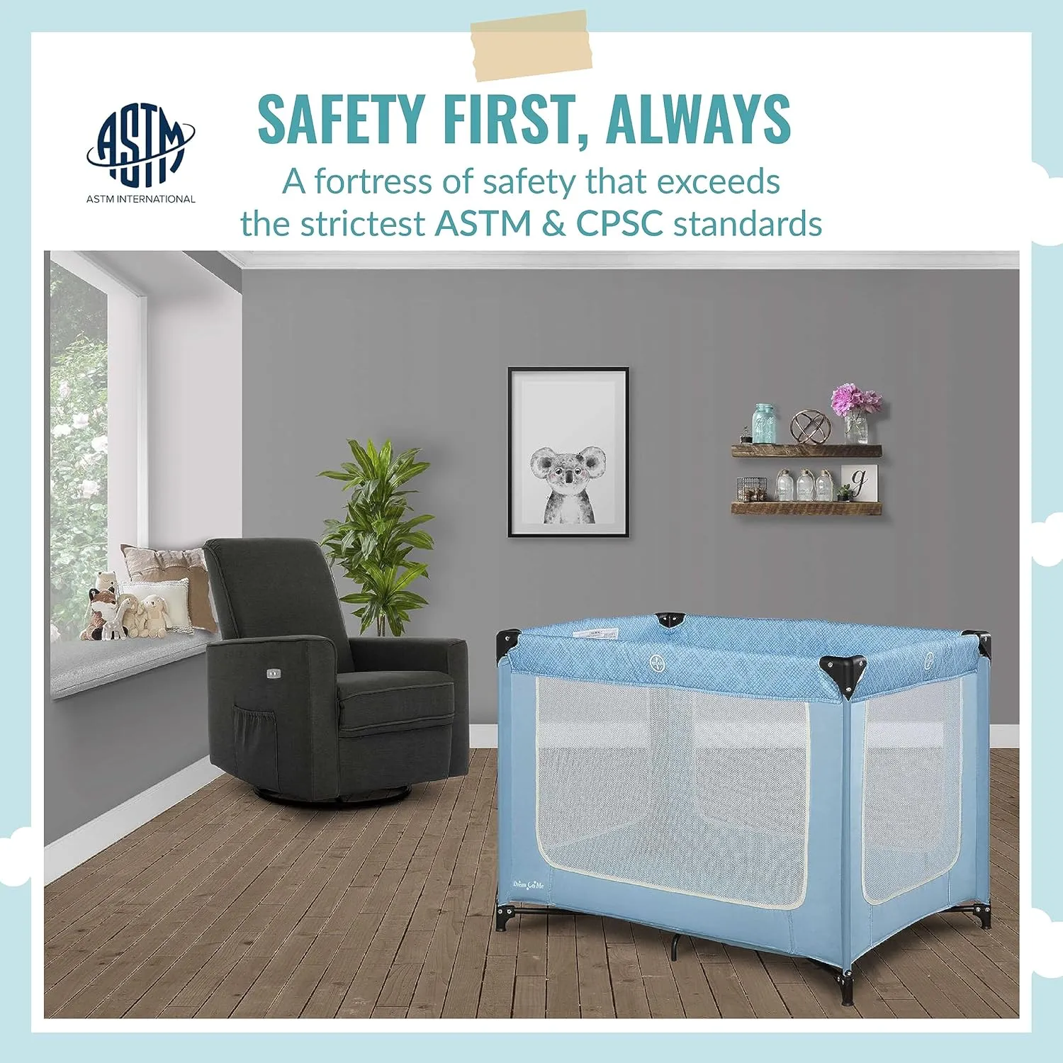 Dream On Me Zoom Portable Playard in Blue, Lightweight, Packable and Easy Setup Baby Playard, Breathable Mesh Sides and Soft Fabric - Comes with a Removable Padded Mat
