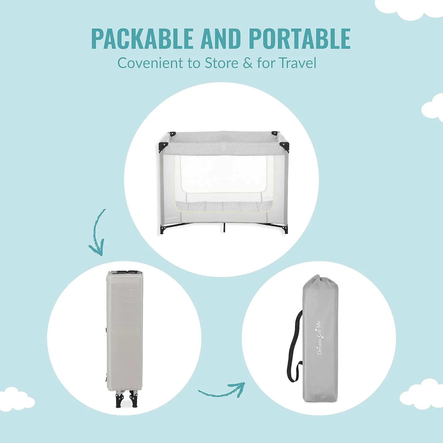 Dream On Me Zoom Portable Playard in Light Grey, Lightweight, Packable and Easy Setup Baby Playard, Breathable Mesh Sides and Soft Fabric - Comes with a Removable Padded Mat