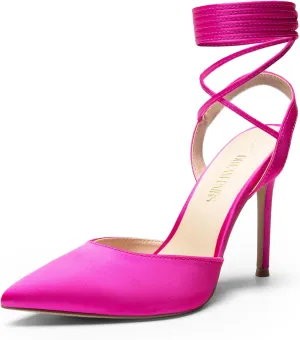 DREAM PAIRS Women's Strappy High Stilletos Heels Pointed Toe Sexy Slingback Lace Up Dress Wedding Pumps Shoes