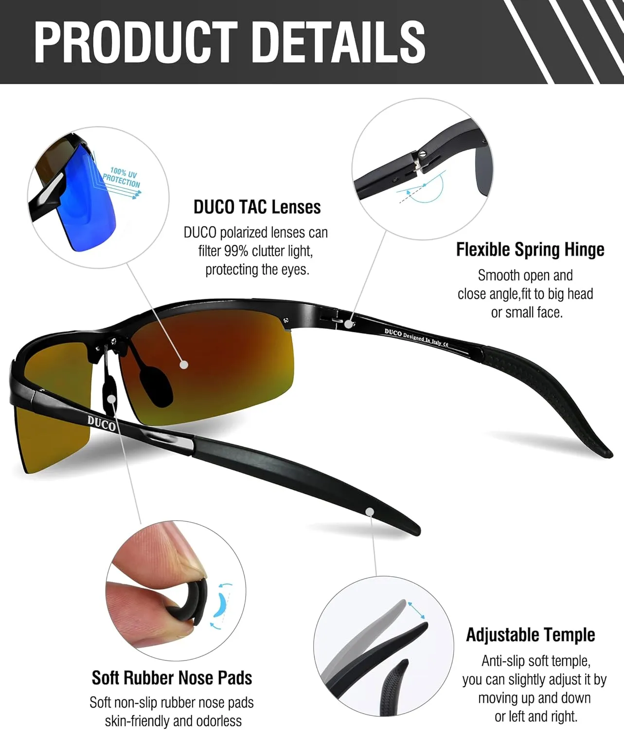 DUCO Mens Sports Polarized Sunglasses UV Protection Sunglasses for Men 8177s