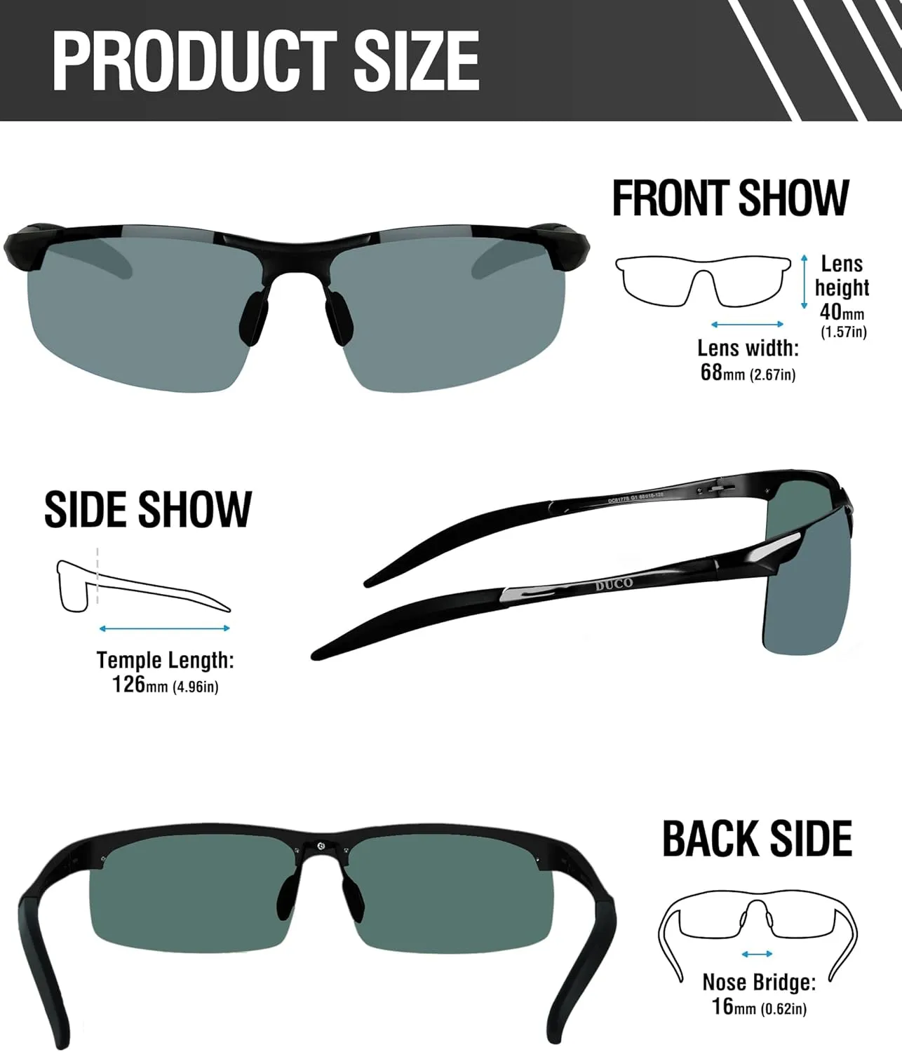 DUCO Mens Sports Polarized Sunglasses UV Protection Sunglasses for Men 8177s