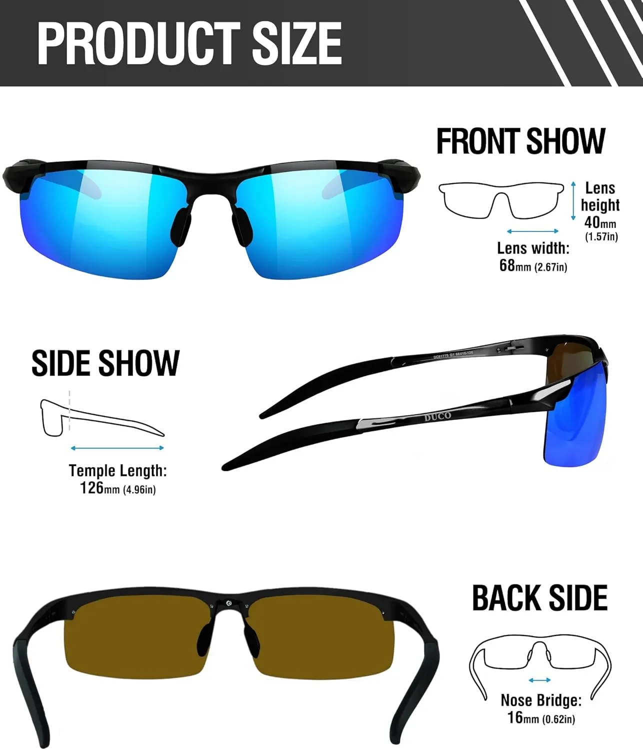 DUCO Mens Sports Polarized Sunglasses UV Protection Sunglasses for Men 8177s
