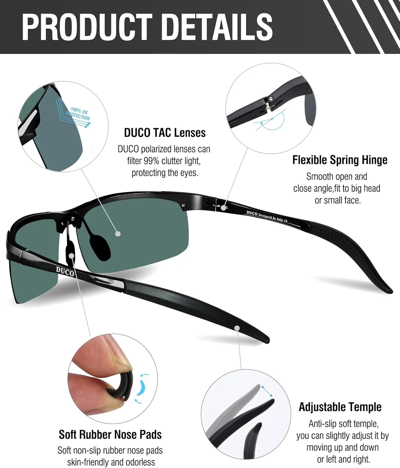 DUCO Mens Sports Polarized Sunglasses UV Protection Sunglasses for Men 8177s