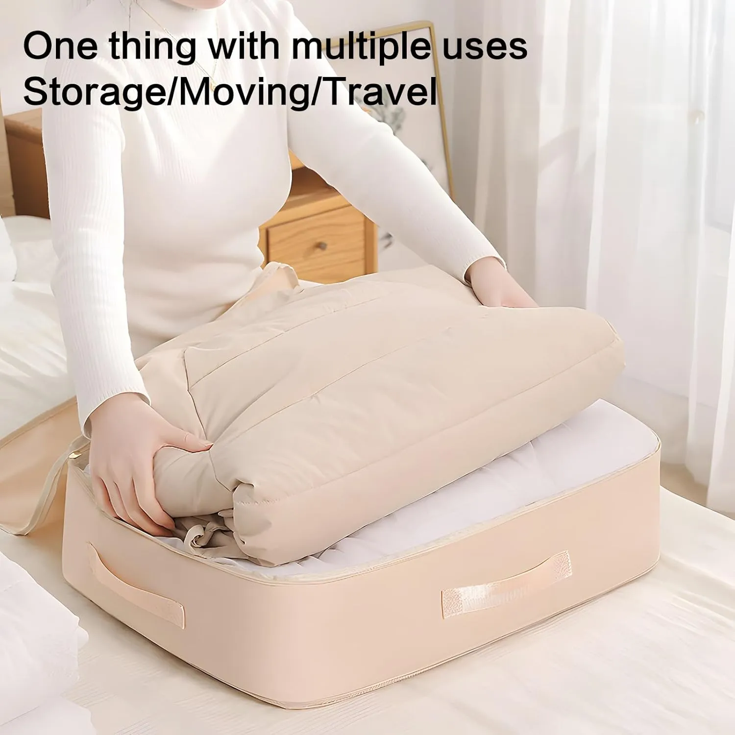 Dustproof and Moisture-proof Compression Storage Bag, Comforter Storage Bag, Folding Organizer bag for King/Queen Comforters, Pillows, Bedding/Quilt, Blanket, Duvet, Space Saver (Gray, L)