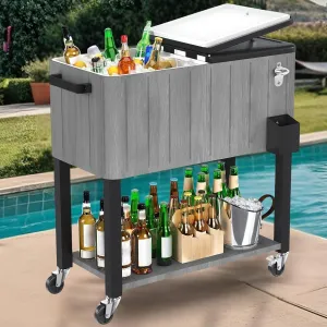 DWVO Ice Chest with Wheels,80 Quart Rolling Cooler with Bottle Opener Drainage, Patio Cooler Cart, Rolling Ice Chest with Handle for Patio Pool Deck Party BBQ Cookouts