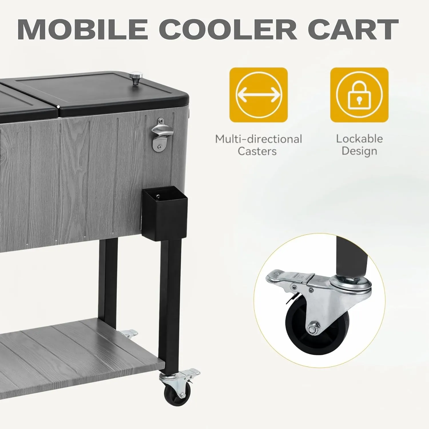 DWVO Ice Chest with Wheels,80 Quart Rolling Cooler with Bottle Opener Drainage, Patio Cooler Cart, Rolling Ice Chest with Handle for Patio Pool Deck Party BBQ Cookouts