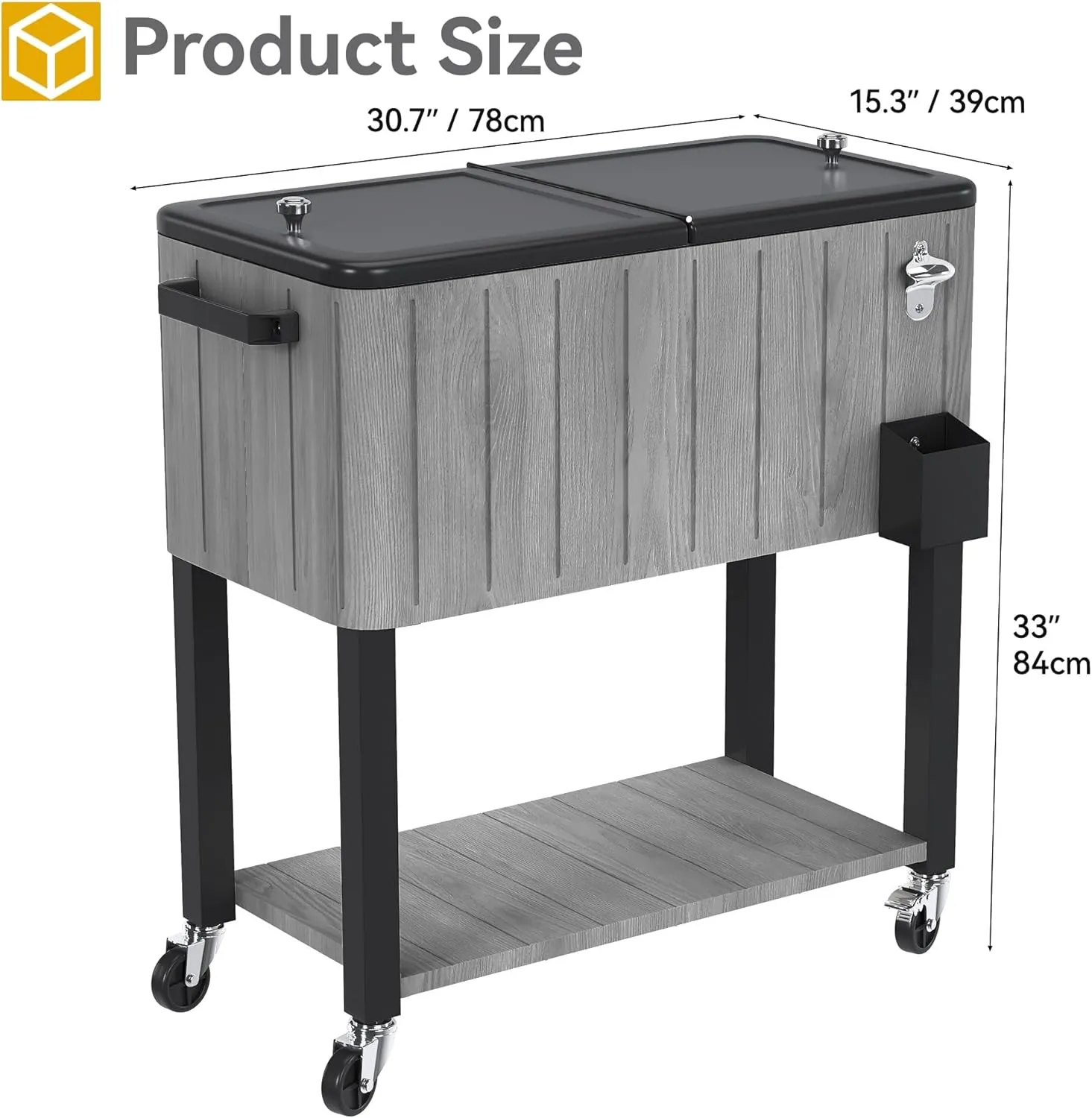 DWVO Ice Chest with Wheels,80 Quart Rolling Cooler with Bottle Opener Drainage, Patio Cooler Cart, Rolling Ice Chest with Handle for Patio Pool Deck Party BBQ Cookouts