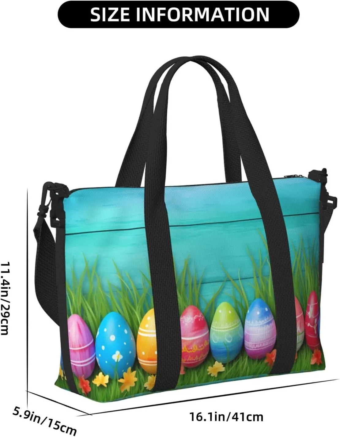 Easter Eggs Grass Travel Duffel Bags for Women Men, Sports Training Gym Bag Dance Bag with Adjustable Shoulder Strap Wooden Leaf Weekender Overnight Bag