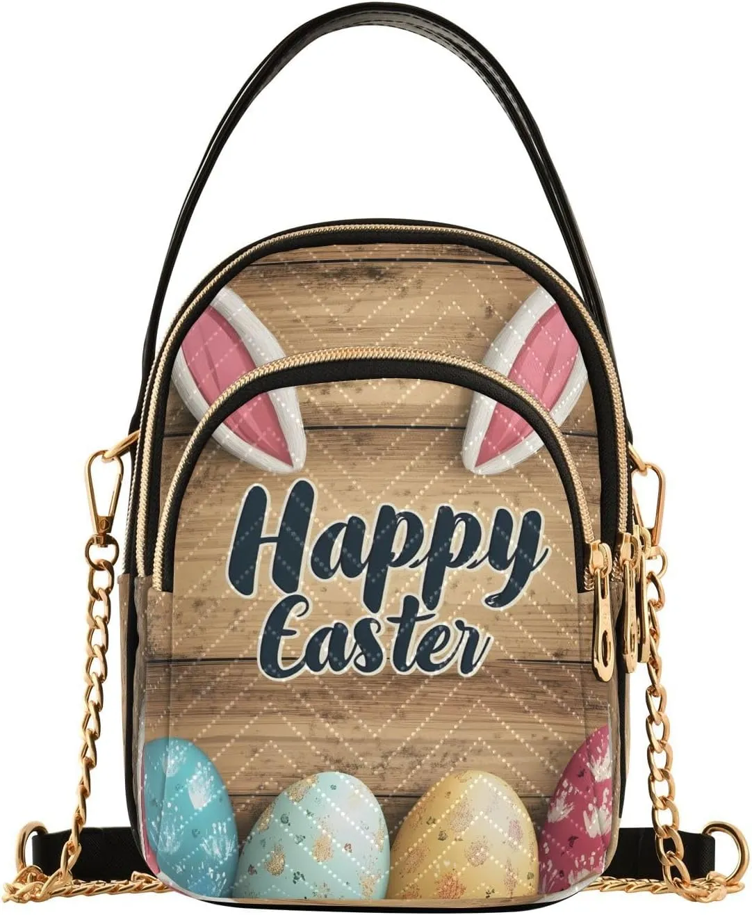 Easter Rabbit Bunny Egg Wooden Crossbody Bag for Women Mini Cell Phone Purse Women's Shoulder Handbag